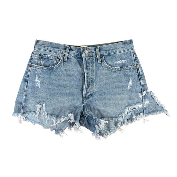 Agolde Parker Jean Shorts Women's 29 Button Fly Distressed Frayed Raw Denim - Picture 1 of 7